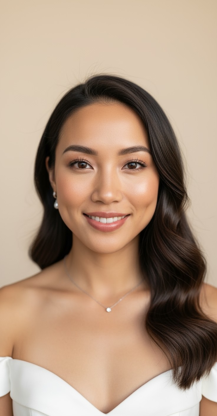 After Side Swept Hollywood Waves Wedding Hair